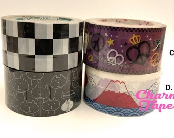 Deco Duct Tape adhesive Stickers - check / cat / bunny / mountain Jumbo size 25 meters DTB170