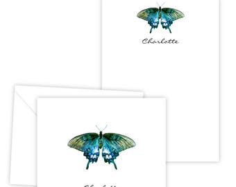 Personalized Stationery Set - Folded Note Cards & Notepad - Beautiful Butterfly - Set of 10 Cards + 1 Notepad - Personalized Gift