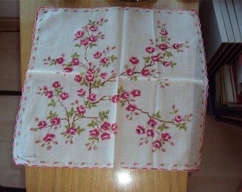 Vintage Signed Designer Hankie Handkerchief Colette Pink Flowers Print 303