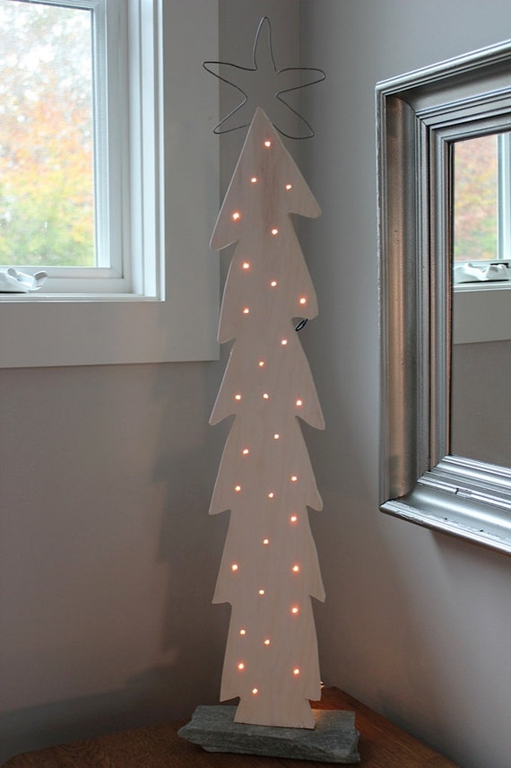 White Lighted Wood Christmas Tree with Pickled Finish GREAT