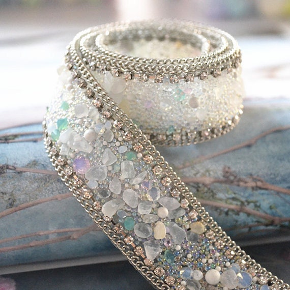 Diamante Beaded Lace Trim Full Gem Trim for Bridal Belt