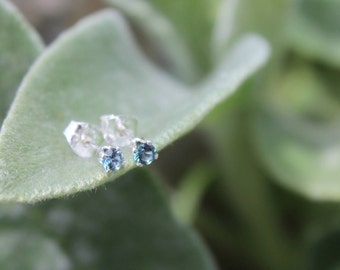 December Birthstone Gift, 3mm Blue Zircon Stud Earrings, Sterling Silver, Round Cut Gemstone, December Birthday Gift