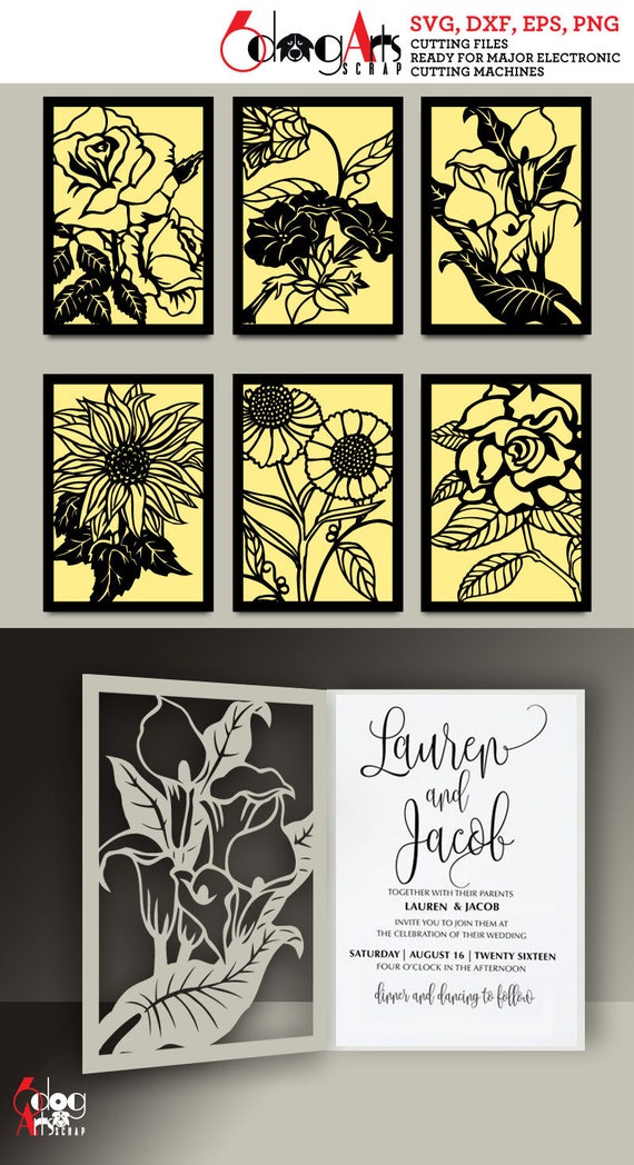 Download 6 Bi-Fold Floral Lace Card Templates Digital Cut SVG DXF Files