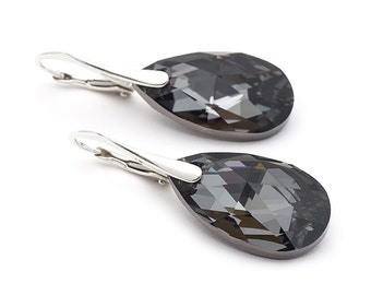 Black Swarovski Earrings Silver Night Swarovski Earrings Swarovski Drop Earrings Silver Earrings Sterling Silver Jewelry Black Earrings