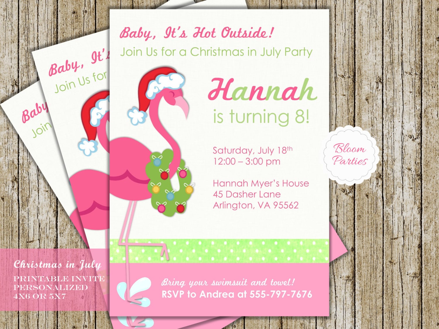 Christmas in July Invitation Birthday Party Pool Party