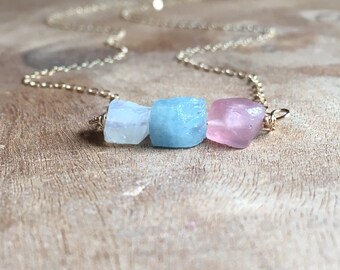 Fertility Bracelet - Fertility Jewelry - Raw Crystal Bracelet - Raw Crystal Jewelry - Raw Moonstone - Raw Rose Quartz - Raw Aquamarine