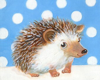 Hedgehog, Hedgehog Art, Hedgehog Print, Polka Dot Hedgehog, Hedgehog Painting, Hedgehog Art Print, Nursery Wall Decor, Baby Shower Gift