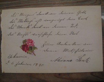A German rhyme from an antique autograph book with poetry ... picture ... 1890!
