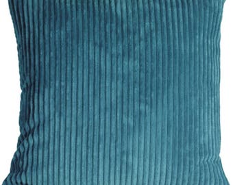 Wide Wale Corduroy 22x22 Marine Blue Throw Pillow
