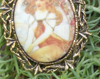 Alphonse Mucha Lady Cameo Pendant/Brooch/Necklace Combination
