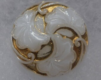 Czech glass button - white and gold - 27 mm