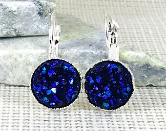 Midnight Blue Druzy Earrings - Druzy - Leverback Earrings - Druzy Jewelry - Druzy - Druzy Earrings - Blue - Drusy - Jewelry - Bridesmaid