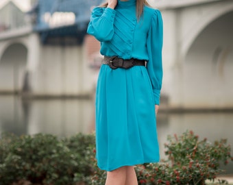 Vintage Sheer Turquoise Asymmetrical Dress (Size Medium/Large)