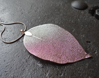 Real Natural Rose Gold Plated Leaf Necklace on a Black Adjustable Cord or chain