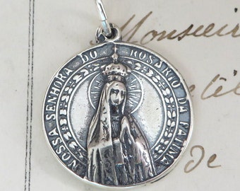 Sterling Silver Our Lady of Fatima Medal - Antique Replica Catholic Medal