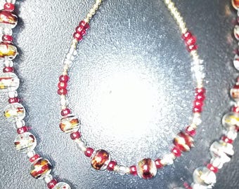 Beautiful Jewelrey set with red, gold and crystal beading