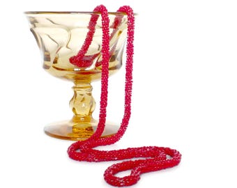 Extra Long Red Beaded Rope Necklace - Extra Long Necklace, Red Necklace, Beaded Necklace, Red Jewelry, Pullover Necklace, Red Bead Necklace