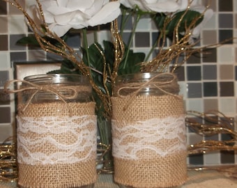 Burlap pint size jars set of 2