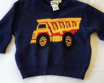 Vintage Navy Sweater with Dump Truck