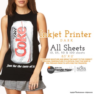 Inkjet Iron-On Heat Transfer Paper, For Dark fabric, 8.5" x 11" Choose from 10, 25, 50, or 100 Sheets