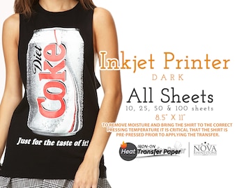 Inkjet Iron-On Heat Transfer Paper, For Dark fabric, 8.5" x 11" Choose from 10, 25, 50, or 100 Sheets