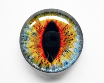 30mm handmade glass eye cabochon - grey / orange cat or dragon eye - standard profile