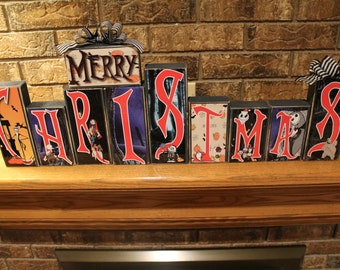 Nightmare before Christmas reversable holiday decor.One side has Merry Christmas reverse side has Happy Halloween. Great for eclectic person