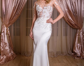 Nelda wedding dress with lace and simple skirt
