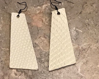 Leather Earrings, Cream, White, Light Weight