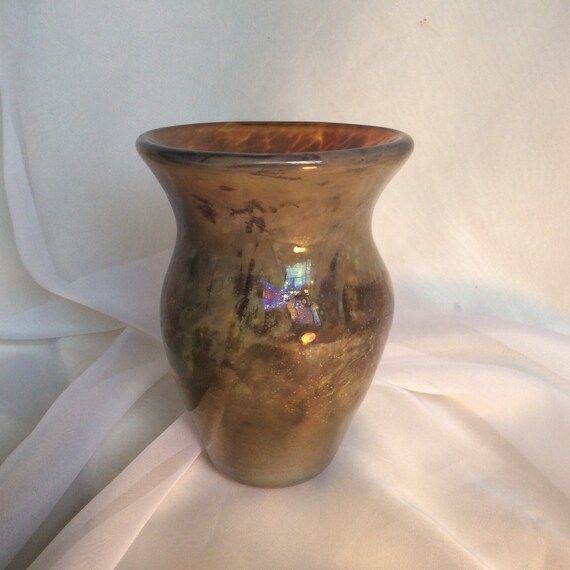 Hand Blown Glass Art Vase with Metallic Sheen. Raku Style