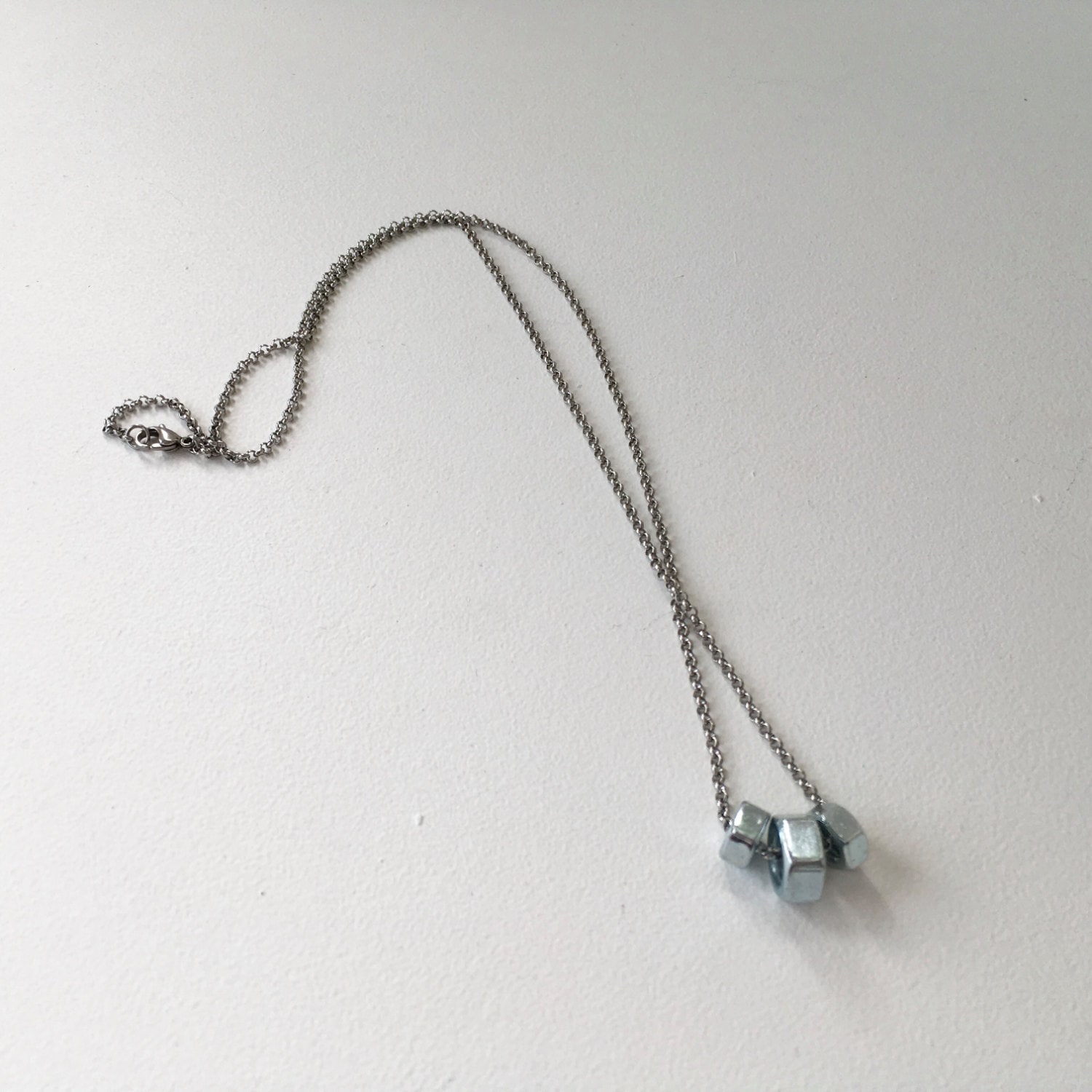 Hex nut necklace, unisex hardware jewelry, stainless steel chain, gift