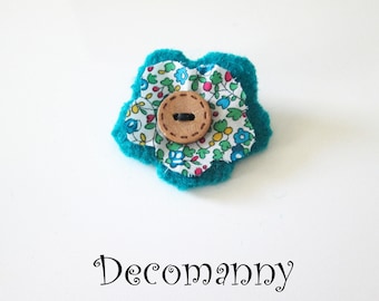 Liberty and turquoise blue felted wool flower brooch