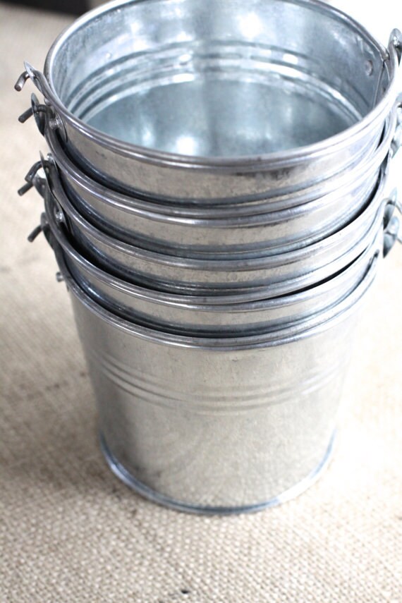 5 FIVE Galvanized Buckets for weddings parties