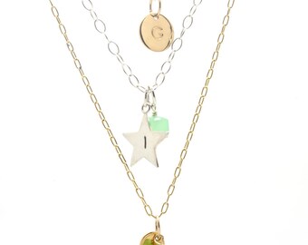 May Birthstone Necklace, Mothers Day Gift, Personalized Necklace, Custom Gold Necklace, Birthstone Jewelry Gift, Birthstone Gift Mom, Layer