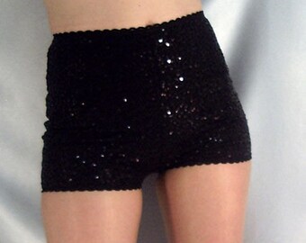 High waisted sequin shorts hot pants Black lace edge