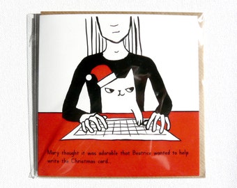 4 x Christmas cards, mix & match from 7 designs. Funny illustrated Xmas cat and dog/puppy cards, super cute!