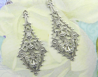 Antiqued Silver Filigree, Earring Dangle, Brass Pendant, Brass Stamping 26mm x 55mm - 2 pcs. (sl128)