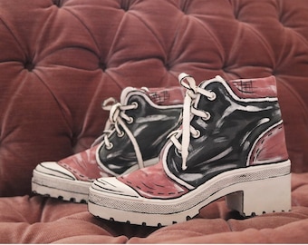 Custom Painted Canvas Platform Sneakers, Custom painted outlined shoes, Custom painted shoes, Chinese Laundry Shoes