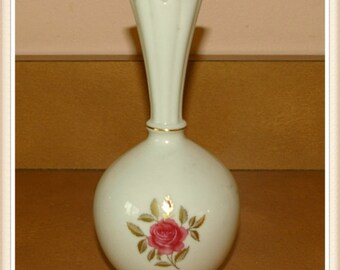 Lenox Rose Vase, 24 K Gold Trim, Hand Decorated, Vintage 1970's
