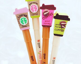 Fancy GEL Pen - Wooden COFFEE MUG Head with Fine Tip Planner Pens / Teacher Gift / Life Planner Accessories Stationery