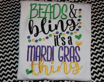 Beads & Bling, It's a Mardi Gras Thing- tshirt or dress- Mardi Gras parade