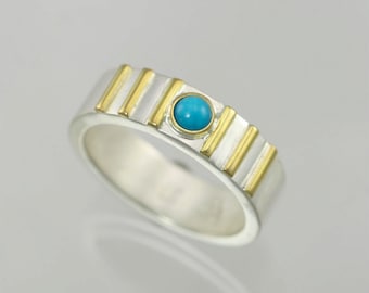 1 Stone w-6 Lines Ring 14K (Turquoise)