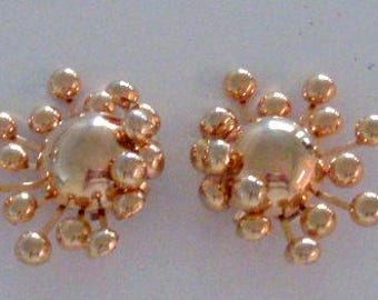 Vintage 60s Gold Tone Sputnik Earrings - Large Mid Century Modern Atomic Era Earrings - Space Age Gold Tone Earrings - Modernist Earrings