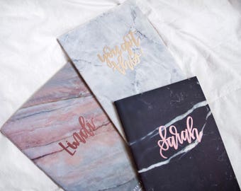 Custom Marble Notebook (Marble, Journal, Hand Lettered, Personalized Notebook, Personalized Journal, Customized Marble Notebook)