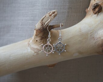 Ship's Wheel - Silver-Plated Fish-Hook Earrings