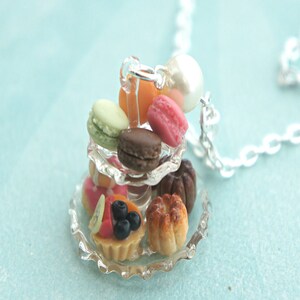 french pastries necklace- miniature food jewelry, french macaron necklace, dessert jewelry