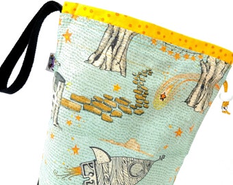 Small Knitting Project Bag Crochet Drawstring Tote WIP Bag - Enchanted Universe