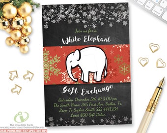 WHITE ELEPHANT Gift Exchange Invitations Christmas Party, White Elephant Christmas Invitation, White Elephant Party, Chalkboard