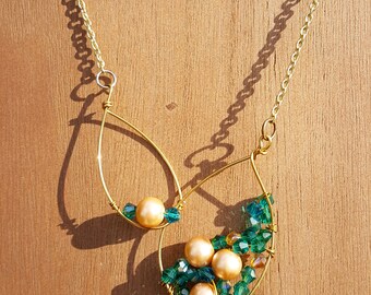 Wire Wrap Crystal Pearl Necklace