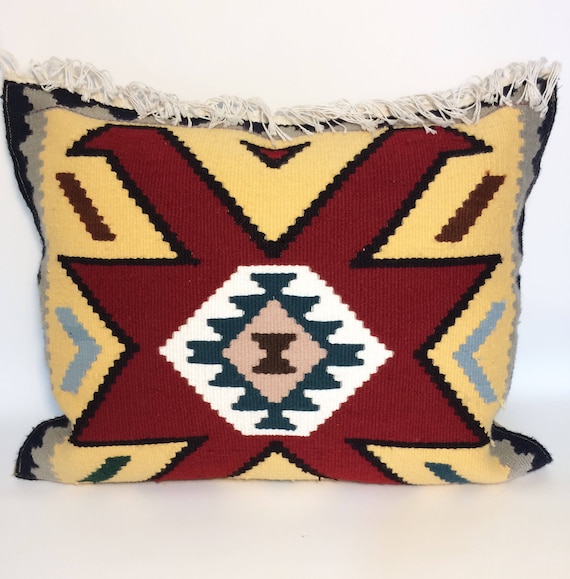 Kilim pillow, mustard and red pillow geometric Cushion Cover, floor pillow, Handmade kilim pillow cover, bohemian decor, gift idea